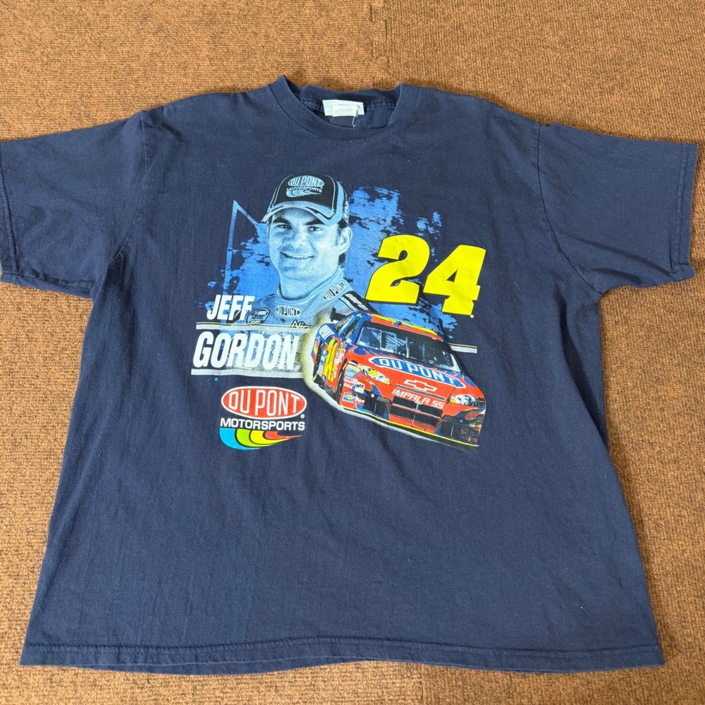 Jeff Gordon 24 DuPont Motorsports NASCAR Racing T-Shirt Mens XL Navy Blue Cotton